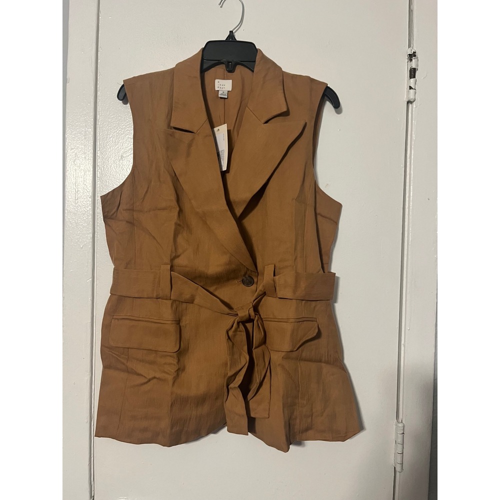 A New Day Brown Sleeveless Belted Blazer Vest NWT M 018 06 1458